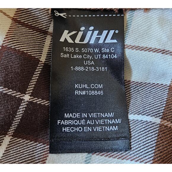 KUHL Women M Tess Flannel Shirt Snaps Corduroy Trim Brown Plaid Cotton Tencel 40 - Picture 4 of 11